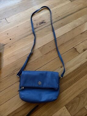 Blue Leather Crossbody Bag with Gold Hardware